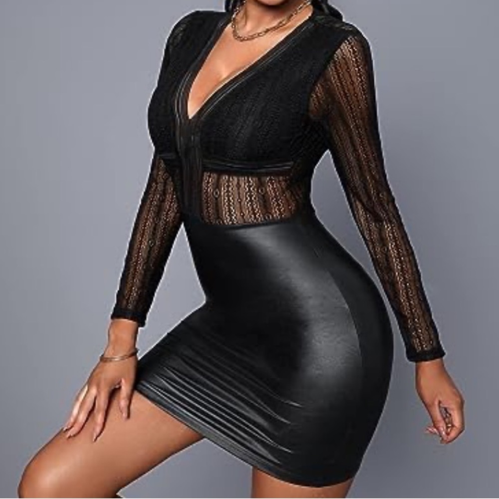NWT SHEIN Faux Leather and Lace Bodycon Dress